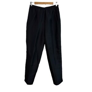 S.L.B. Petites Black 100% Silk High Rise Tapered Dress Pants Womens 8P Lined 80s
